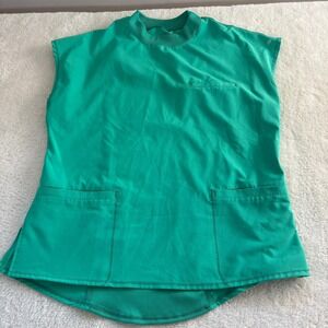 Cherokee Scrubs Infinity Mock Neck Top Palm Leaf‎ Teal Women's L